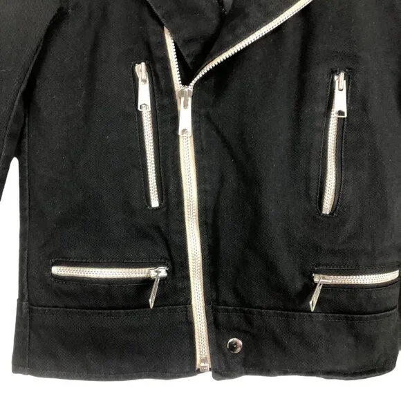Straight To Hell Vincent Black Denim Moto Punk Jacket Sz 34 Zippers Epaulets